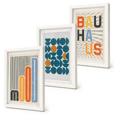Bauhaus geometric patterns poster triptych framed