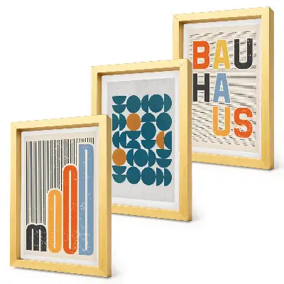 Bauhaus geometric patterns poster triptych framed