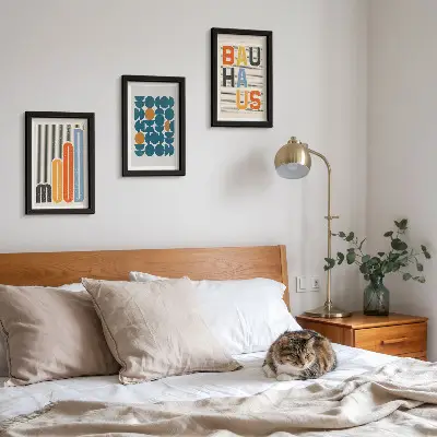 Bauhaus geometric patterns poster triptych framed