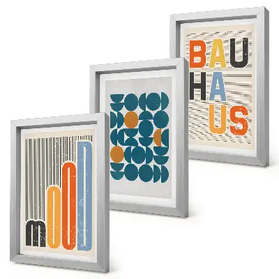 Bauhaus geometric patterns poster triptych framed