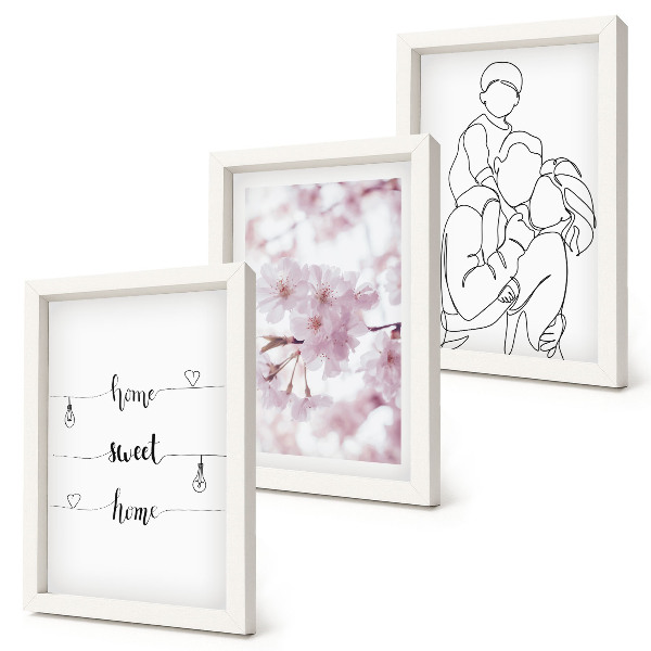 3-piece wall art set Flowers and family in a minimalist design