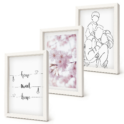 3-piece wall art set Flowers and family in a minimalist design