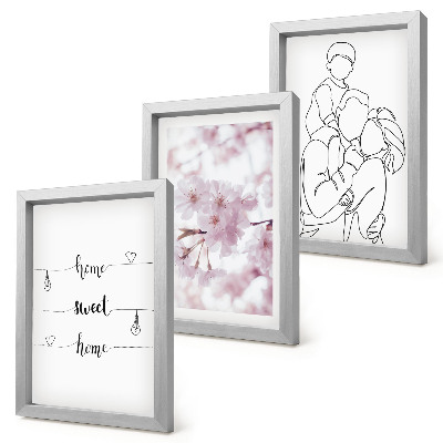 3-piece wall art set Flowers and family in a minimalist design