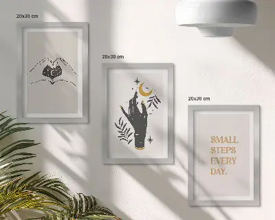 Minimalist boho text illustration triptych framed set of 3