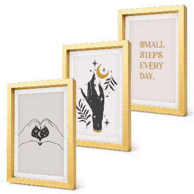 Framed triptych Minimalist illustrations inspiring boho text