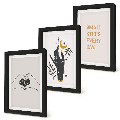 Framed triptych Minimalist illustrations inspiring boho text