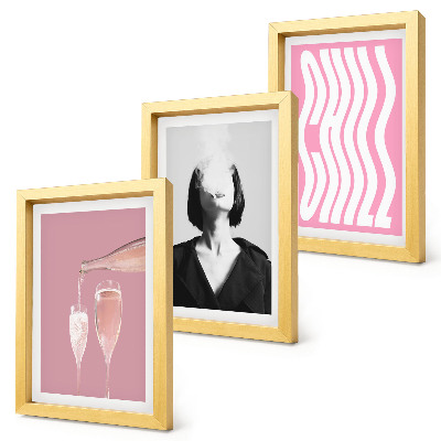 3-piece wall art set Stylish portrait of a woman in champagne relaxing