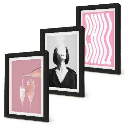 3-piece wall art set Stylish portrait of a woman in champagne relaxing