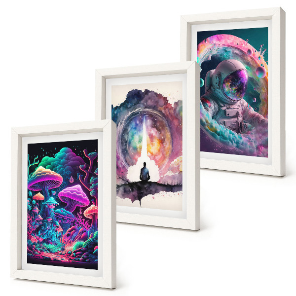 Framed triptych Colorful illustrations in fantasy art style