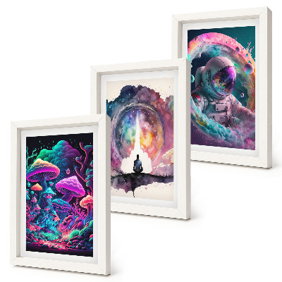 Framed triptych Colorful illustrations in fantasy art style