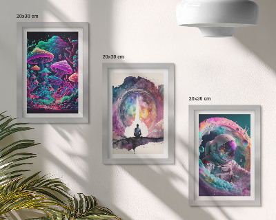Framed triptych Colorful illustrations in fantasy art style