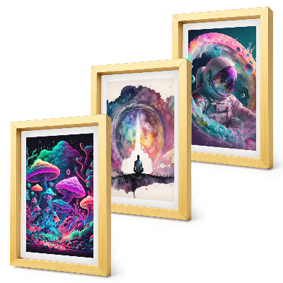 Framed triptych Colorful illustrations in fantasy art style