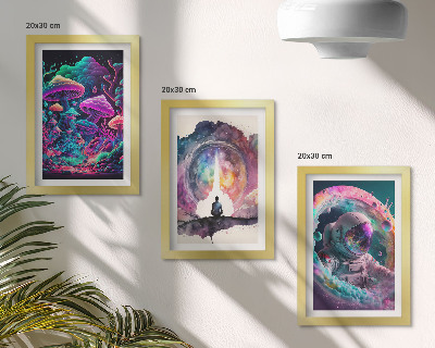 Framed triptych Colorful illustrations in fantasy art style