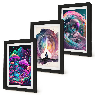 Framed triptych Colorful illustrations in fantasy art style
