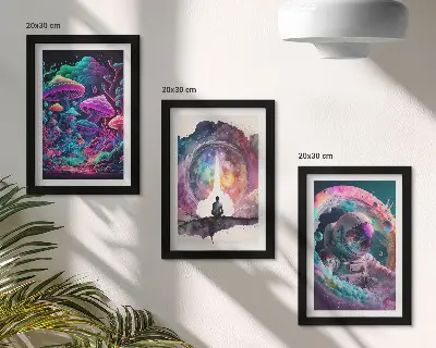 Framed fantasy art triptych colorful illustrations