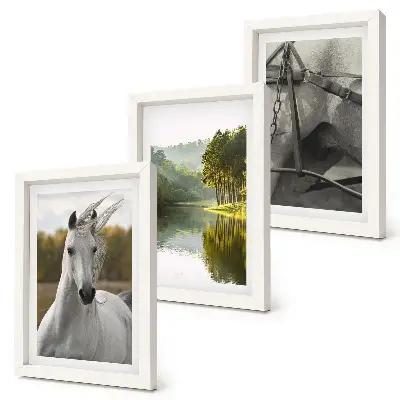 3-piece wall art set featuring white horses by the river in a nature landscape