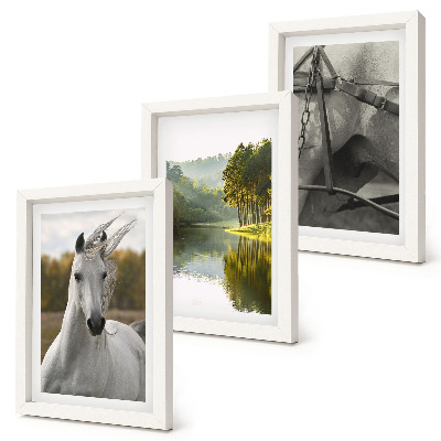 3-piece wall art set White horses by the river nature landscape