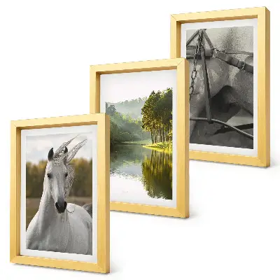 3-piece wall art set featuring white horses by the river in a nature landscape