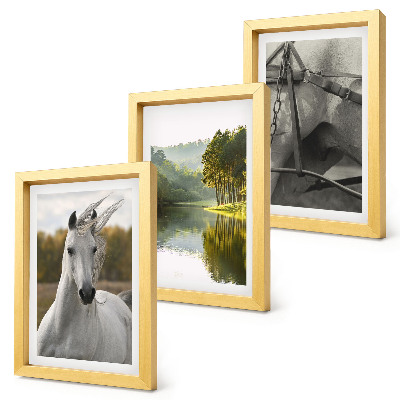 3-piece wall art set White horses by the river nature landscape