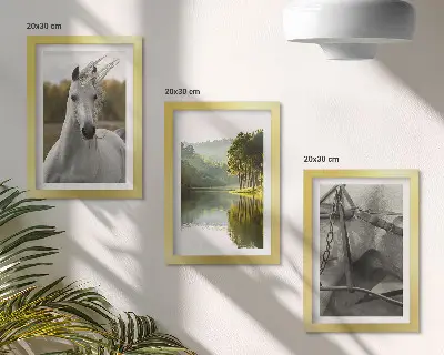 3-piece wall art set featuring white horses by the river in a nature landscape