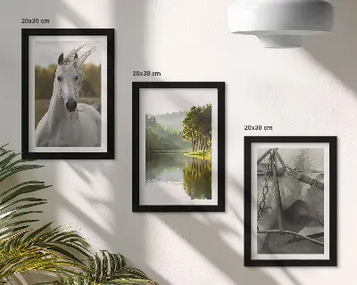 3-piece wall art set featuring white horses by the river in a nature landscape