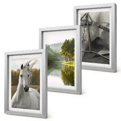 3-piece wall art set featuring white horses by the river in a nature landscape
