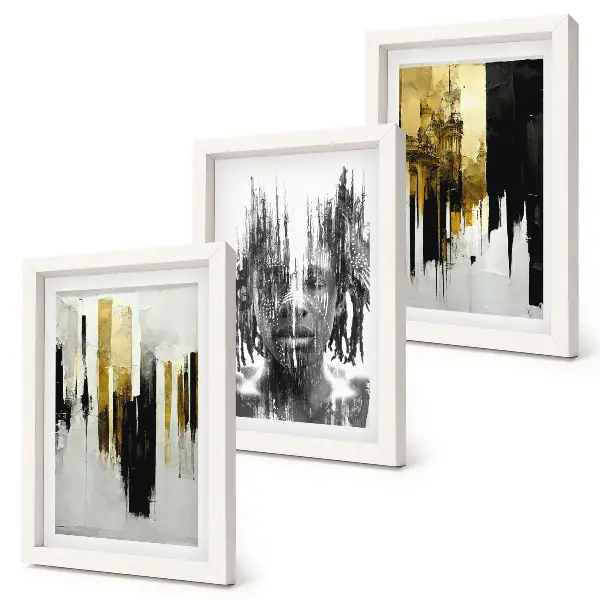 Contrasting abstractions with portraiture and architecture framed triptych