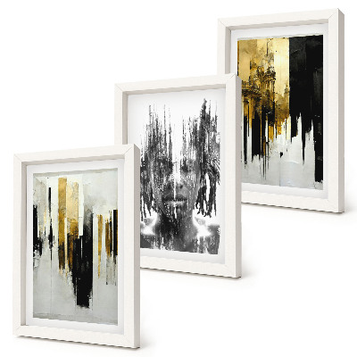 Framed triptych Contrasting abstractions with portraiture and architecture