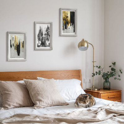 Framed triptych Contrasting abstractions with portraiture and architecture