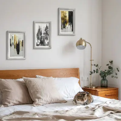 Contrasting abstractions with portraiture and architecture framed triptych