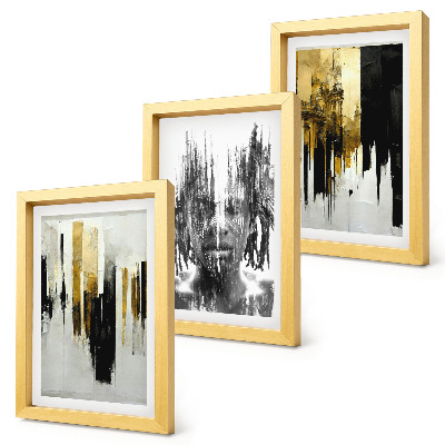 Framed triptych Contrasting abstractions with portraiture and architecture