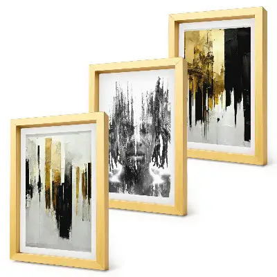 Contrasting abstractions with portraiture and architecture framed triptych