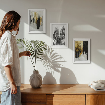 Framed triptych Contrasting abstractions with portraiture and architecture