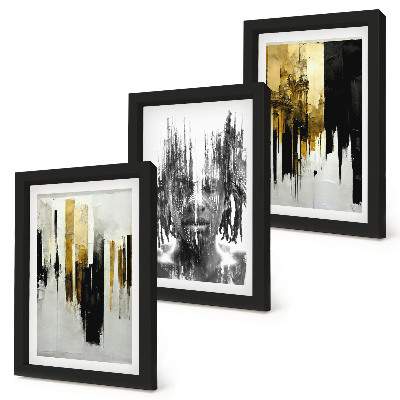 Framed triptych Contrasting abstractions with portraiture and architecture