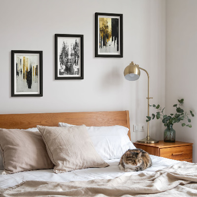 Framed triptych Contrasting abstractions with portraiture and architecture