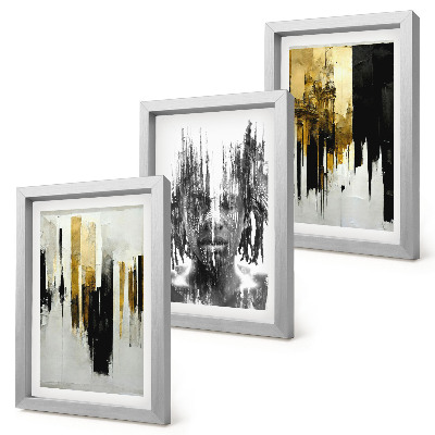 Framed triptych Contrasting abstractions with portraiture and architecture