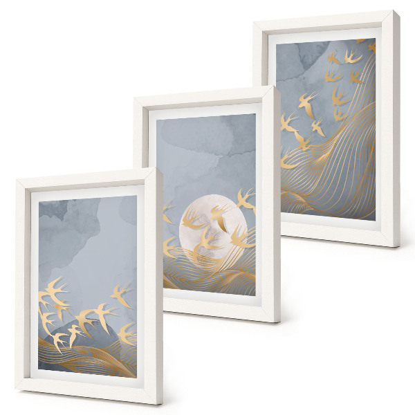 Photo frame wall Birds in flight against the sky and moon