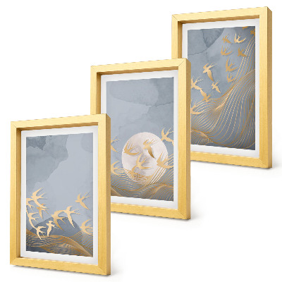 Photo frame wall Birds in flight against the sky and moon