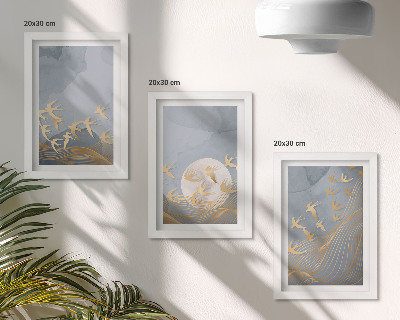 Photo frame wall Birds in flight against the sky and moon