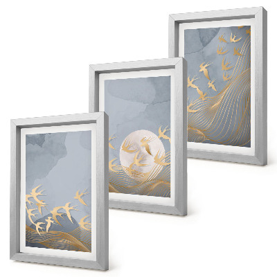 Photo frame wall Birds in flight against the sky and moon
