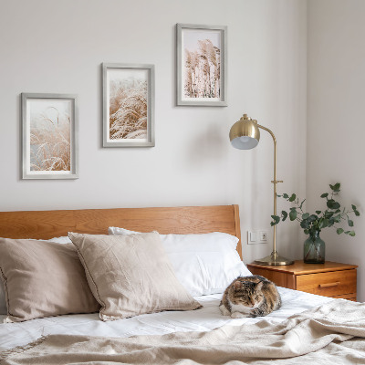 3-piece wall art set Fields of grass in delicate shades of brown and beige