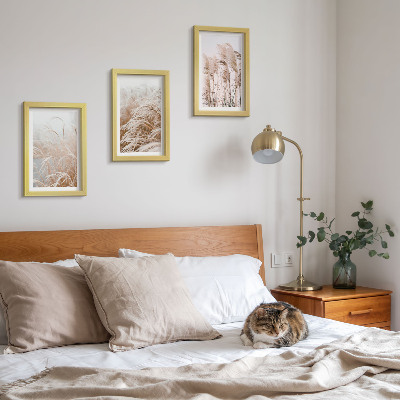 3-piece wall art set Fields of grass in delicate shades of brown and beige