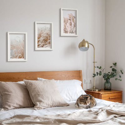 3-piece wall art set Fields of grass in delicate shades of brown and beige