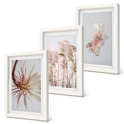 Photo frame wall Flowers and grasses on a light background in a harmonious set