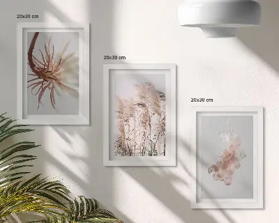Photo frame wall featuring flowers and grasses on a light background in a harmonious set