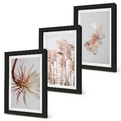 Photo frame wall featuring flowers and grasses on a light background in a harmonious set