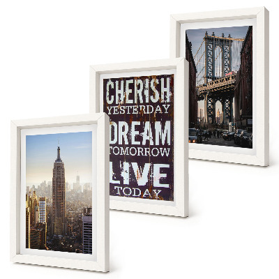 Framed triptych New York City Landscapes with an Inspiring Quote