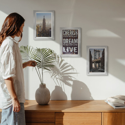 Framed triptych New York City Landscapes with an Inspiring Quote