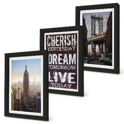 Framed triptych New York City Landscapes with an Inspiring Quote