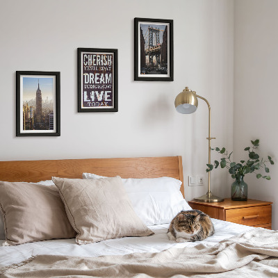 Framed triptych New York City Landscapes with an Inspiring Quote